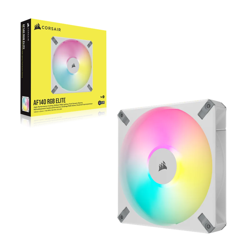 CORSAIR AF ELITE Series; AF140 RGB ELITE WHITE; 140mm Fluid Dynamic RGB Fan with AirGuide; Single...