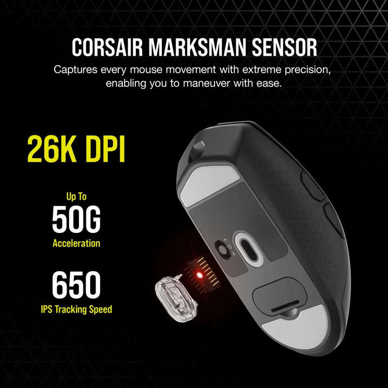 Corsair KATAR ELITE Wireless Ultra-Light Gaming Mouse; 26000 DPI; Black.