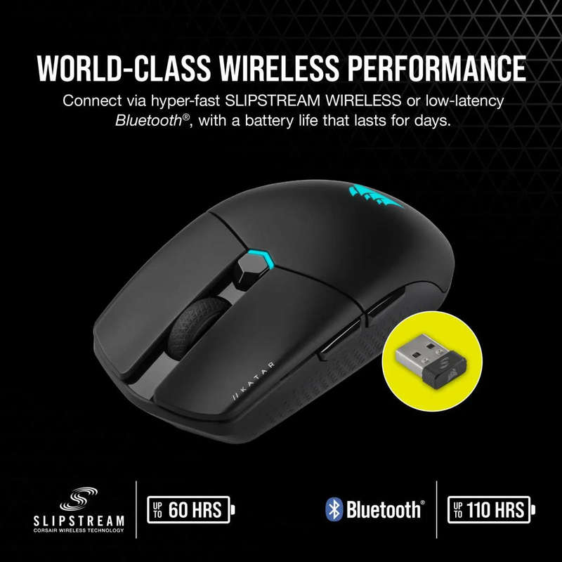 Corsair KATAR ELITE Wireless Ultra-Light Gaming Mouse; 26000 DPI; Black.