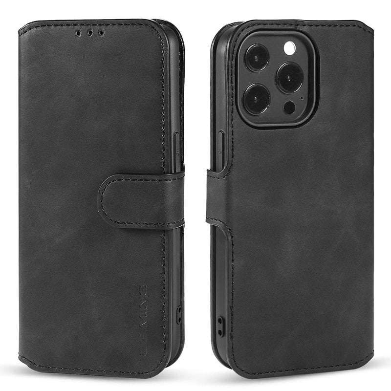 DG.MING Retro Oil Side Horizontal Flip Case for iPhone 14 Plus Black