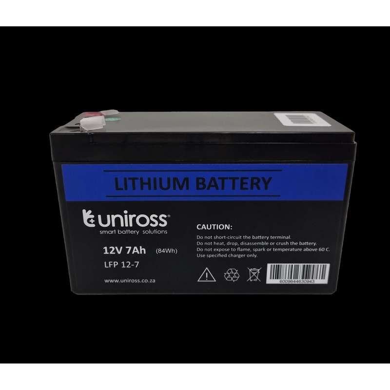 Uniross 12.8V 7Ah (89.6Wh) LiFEPO4 Battery | UR-BAT-LiFePO4-12-7