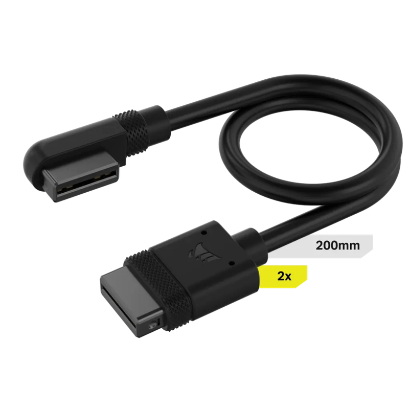 Corsair iCUE LINK Cable; 2x 200mm with Straight/Slim 90 degree connectors; Black