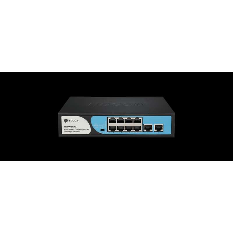 BDCOM 8-Port 100M PoE Switch (8-Port 100M PoE + 2-Port GE RJ45) 90W PoE Budget