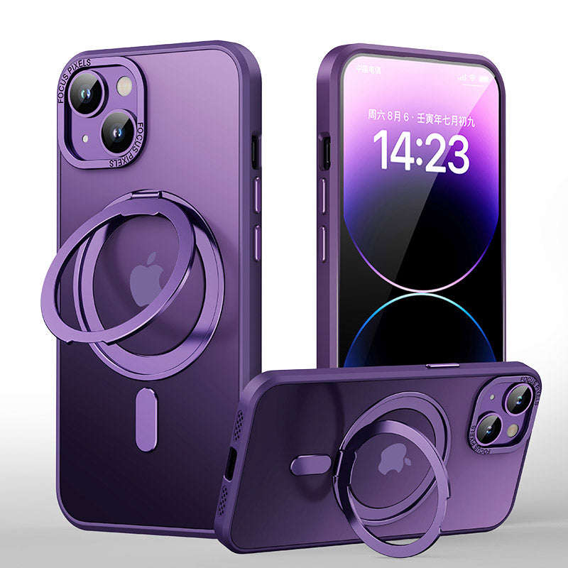 360° Rotate Ring Stand Magnetic Cover Case for iPhone 15 Plus Purple