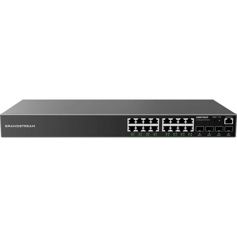 Grandstream Enterprise L2 16 port Managed GbE PoE+ Switch 240W | GWN7802P