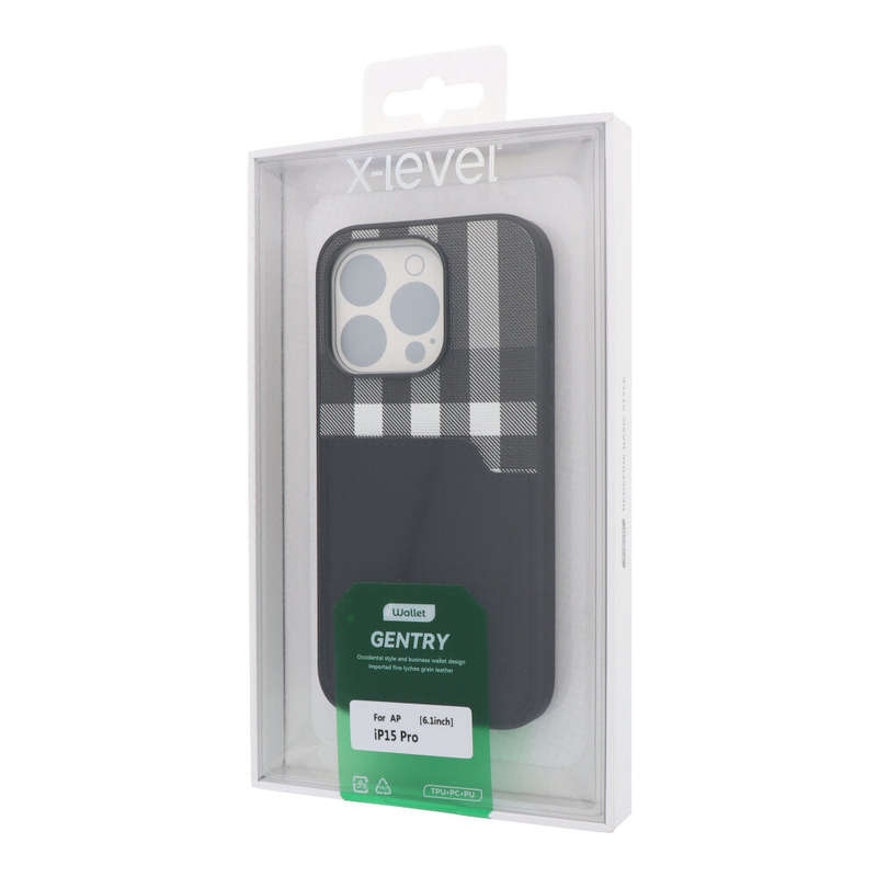 X-level Gentry Series Portable Card Bag Soft Edge Case for iPhone 15 Pro Black