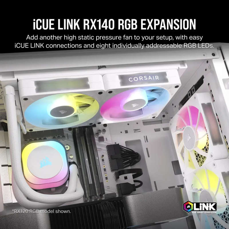 Corsair RX Series; iCUE LINK RX140; 140mm Fan; Single Pack - White.