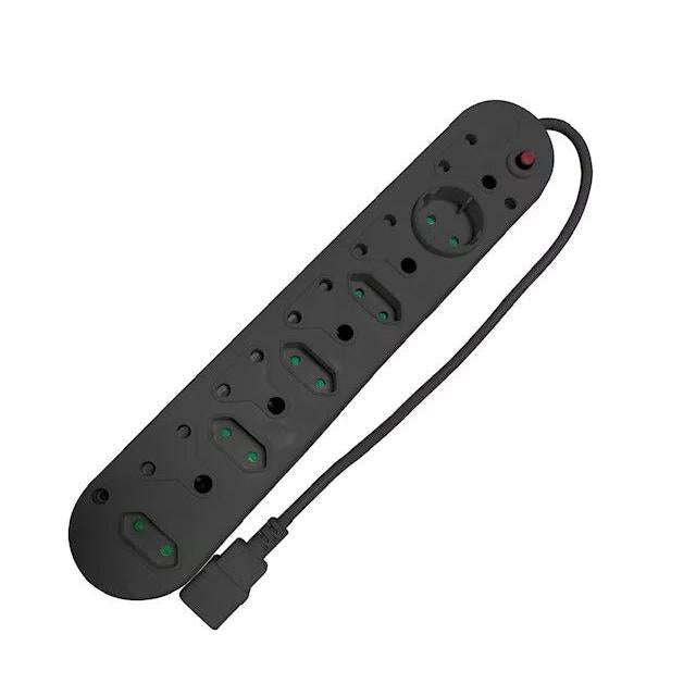 Acconet 10-Way Multiplug 5x 16A SA, 4x 5A 2-Pin, 1x Round 5A, Black | AC-MPLUG-IEC-10-B