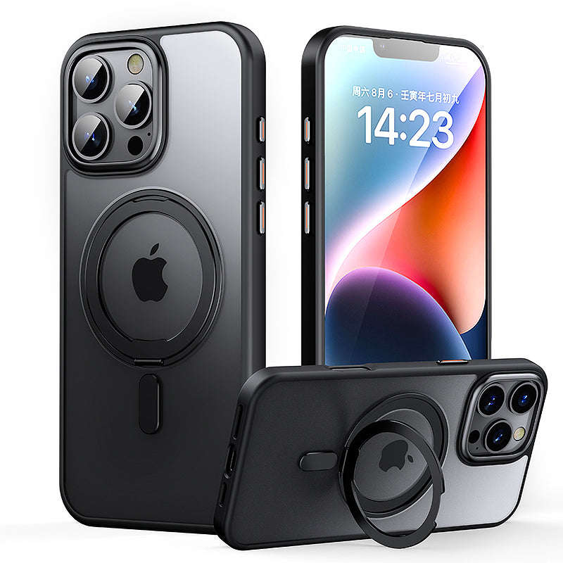 Magnetic Duty Shockproof Slim Case with 360° Spin Stand for iPhone 16 Pro Black