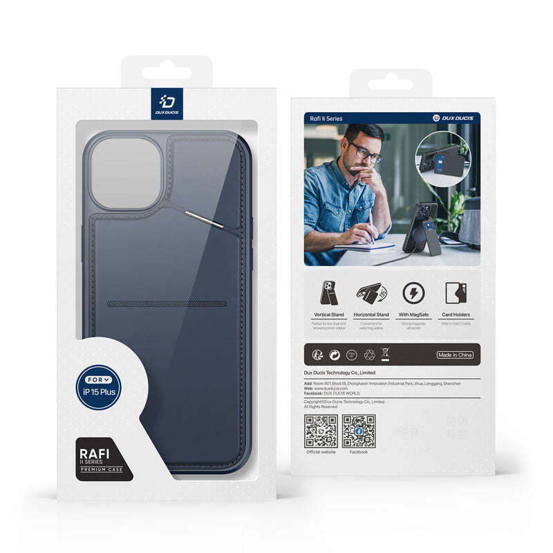 DUX DUCIS Rafi II Series Magnetic Leather TPU+PC Case for iPhone 15 Plus Blue