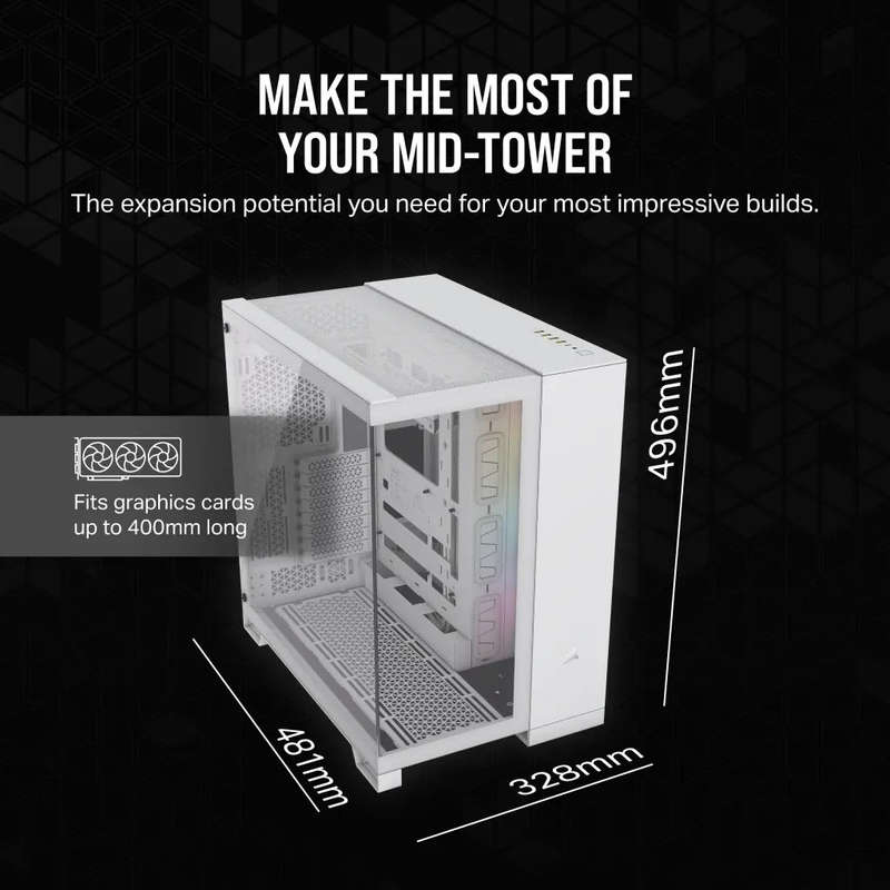 6500X RGB Mid-Tower White Dual Chamber PC Case; 2x 3.5'' |  2x 2.5'' Drive Bays; 360mm Radiator c...