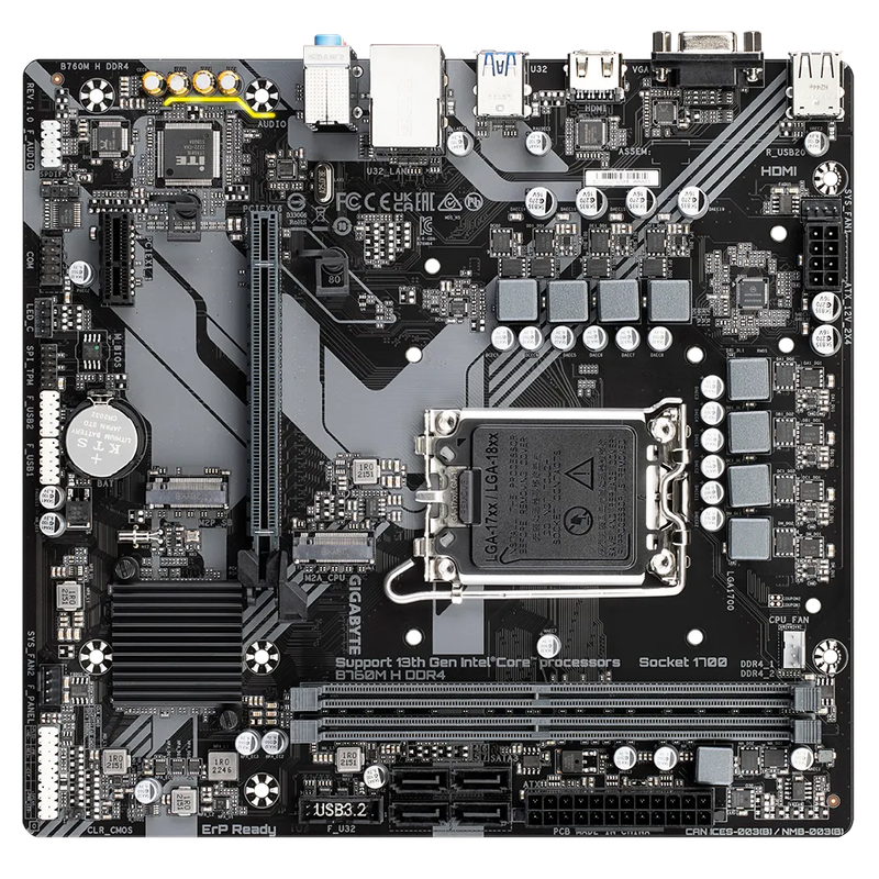 GIGABYTE Motherboard Intel® B760 Chipset for LGA 1700; 2x DDR4; 2x M2; VGA/HDMI; mATX.