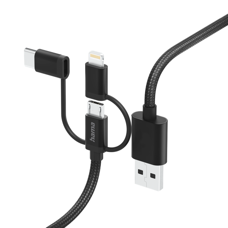 HAMA 3-IN-1 MULTI CHARGING CABLE USB-A, MICRO-USB, LIGHTNING 1.5M