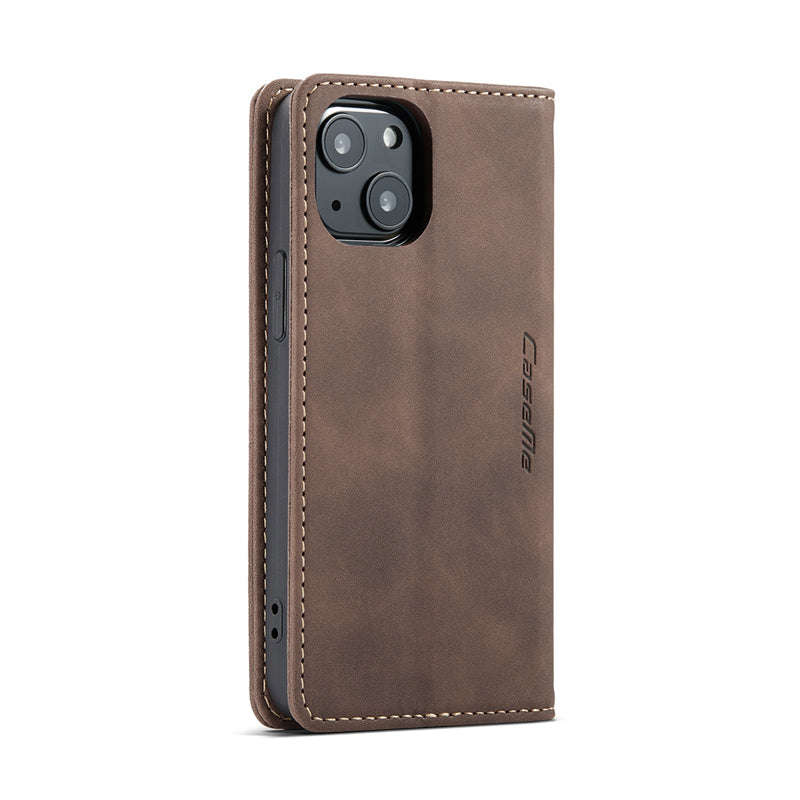 CaseMe-013 TPU Business Style Vintage Matte Horizontal Flap Leather Case for iPhone 13 Coffee
