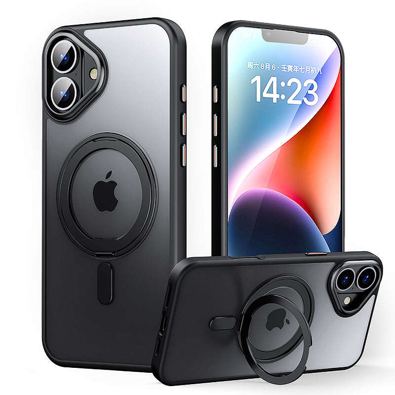 Magnetic Duty Shockproof Slim Case with 360° Spin Stand for iPhone 16 Plus Black