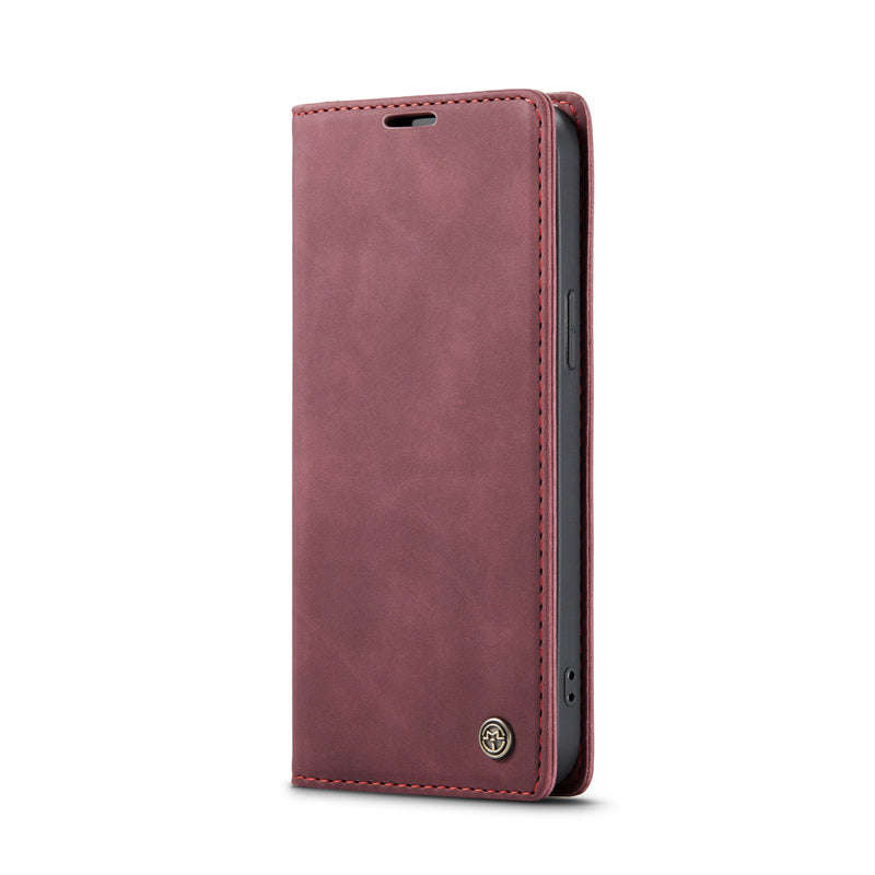 CaseMe-013 TPU Business Style Vintage Matte Horizontal Flap Leather Case for iPhone 16 Pro Burgundy