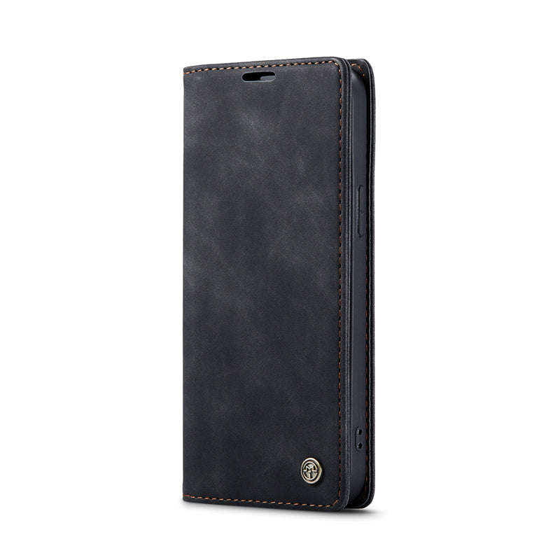 CaseMe-013 TPU Business Style Vintage Matte Horizontal Flap Leather Case for iPhone 15 Pro Max Black