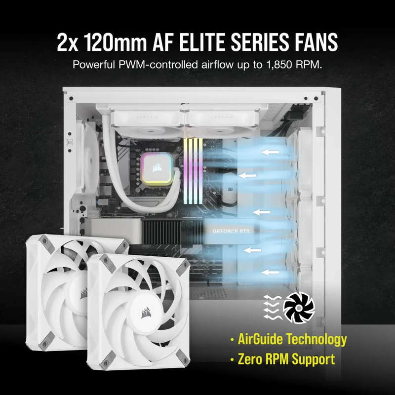 Corsair iCUE H100i ELITE RGB 240mm Liquid CPU Cooler - White AMD: AM5; AM4; sTRX4; sTR4 | Intel L...