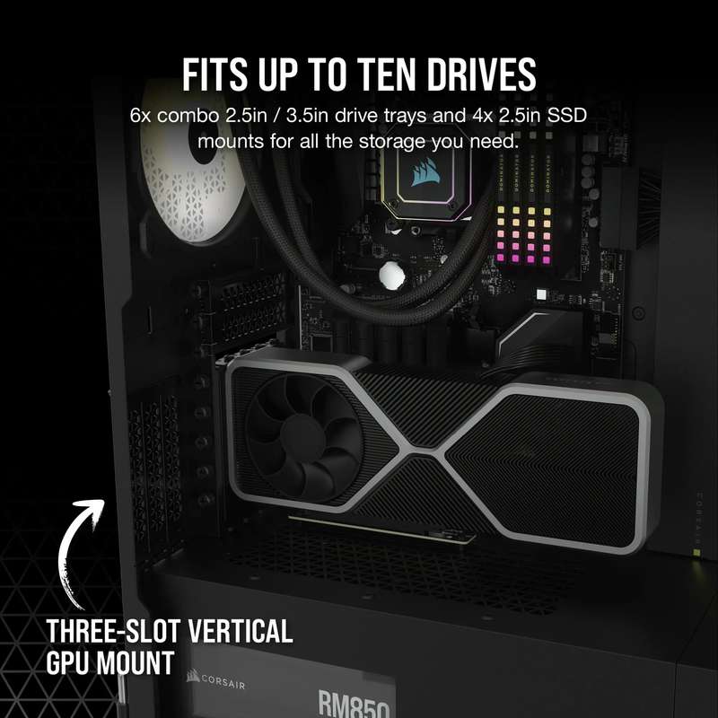 7000D Airflow Black Tempered Glass Mid-Tower; 6x 3.5'' |  4x 2.5'' Drive Bays ; 480mm Radiator Co...