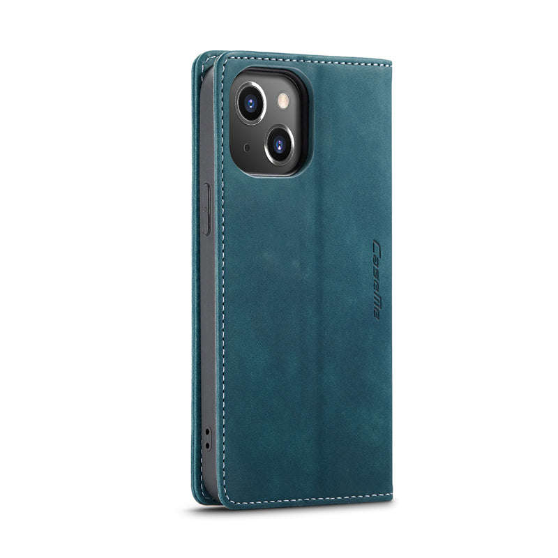 CaseMe-013 TPU Business Style Vintage Matte Horizontal Flap Leather Case for iPhone 14 Blue