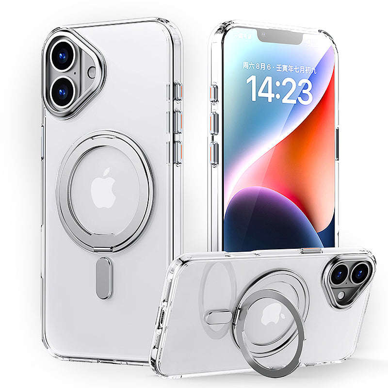 Magnetic Duty Shockproof Slim Case with 360° Spin Stand for iPhone 16 Silver