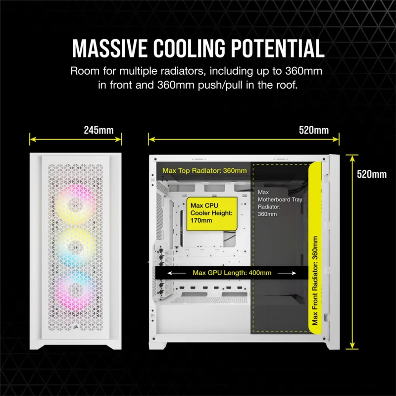 5000D RGB Airflow White Tempered Glass Mid Tower; 2x 3.5'' |  4x 2.5'' Drive Bays; Up to 360mm Ra...