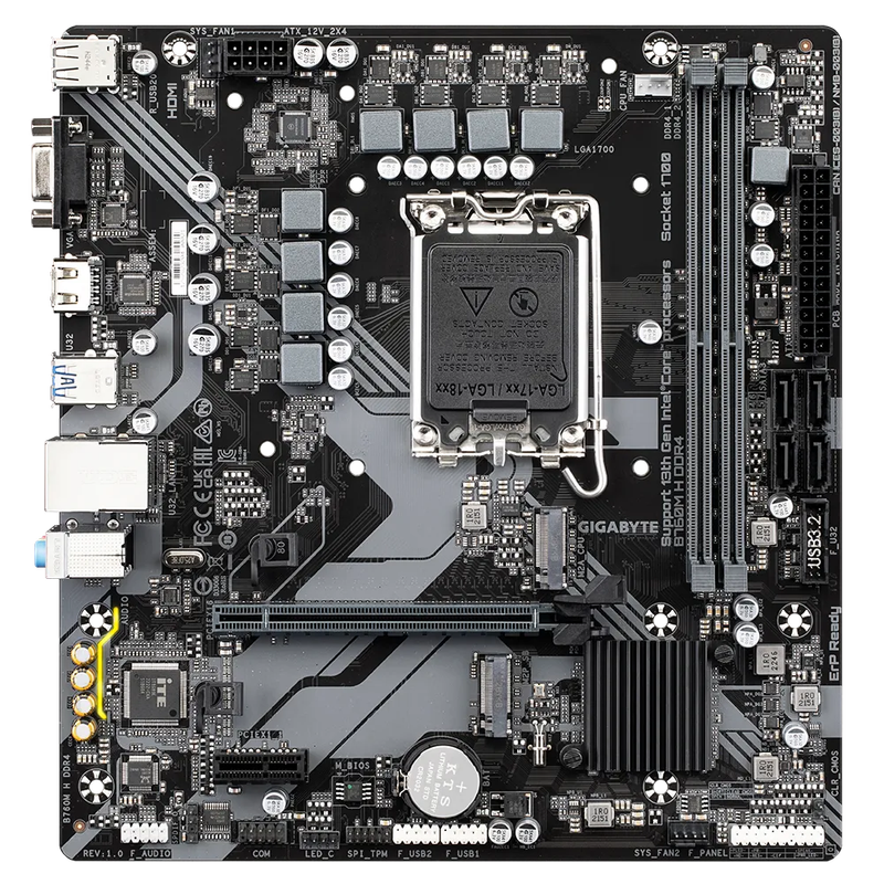 GIGABYTE Motherboard Intel® B760 Chipset for LGA 1700; 2x DDR4; 2x M2; VGA/HDMI; mATX.