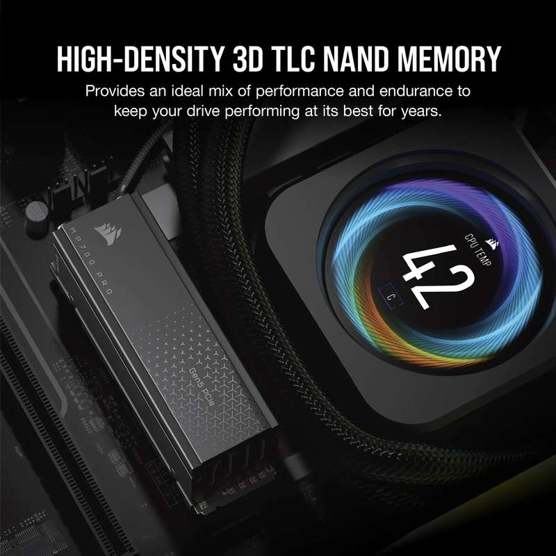 Corsair MP700 PRO 2TB M.2 NVMe PCIe Gen. 5 x4 SSD with Cooler; Read Up To 12 400MB/s; Write up to...