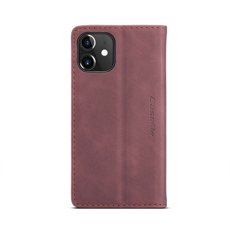 CaseMe-013 TPU Business Style Vintage Matte Horizontal Flap Leather Case for iPhone 12 Mini Red