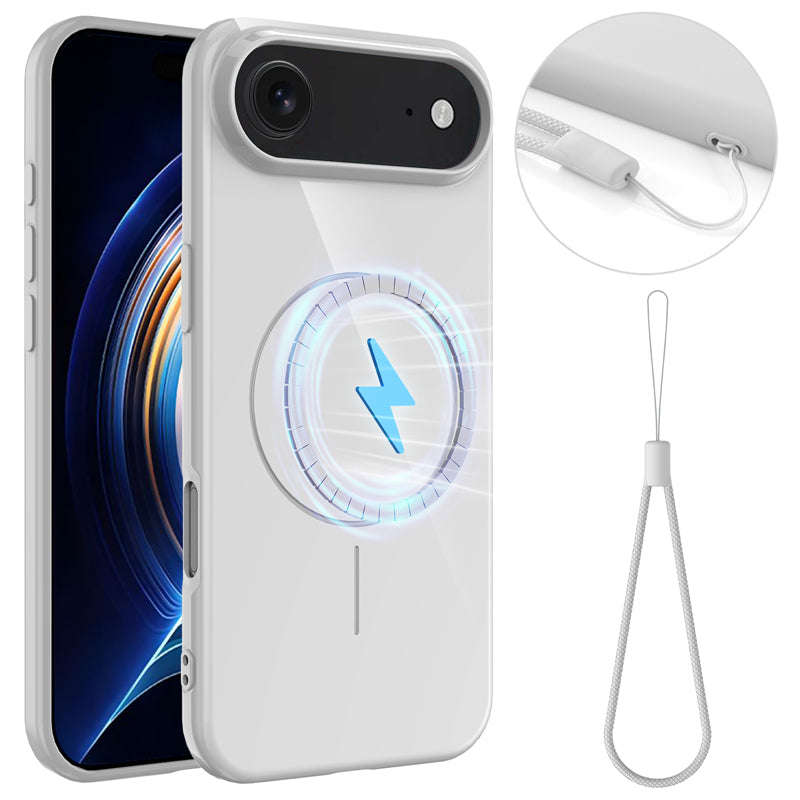 Slim Non-slip Shockproof Magnetic TPU Case with Lanyard for iPhone 17 Air Silver