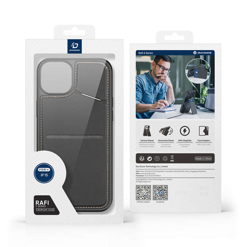 DUX DUCIS Rafi II Series Magnetic Leather TPU+PC Case for iPhone 15 Black