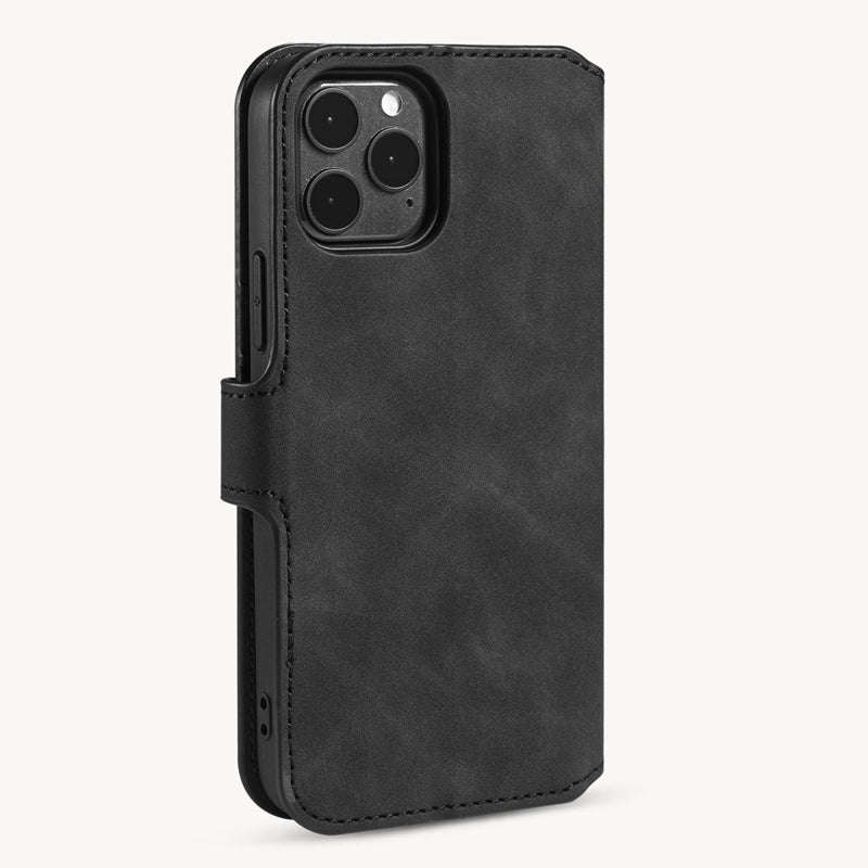 DG.MING Retro Oil Side Horizontal Flip Case for iPhone 12/12 Pro Black