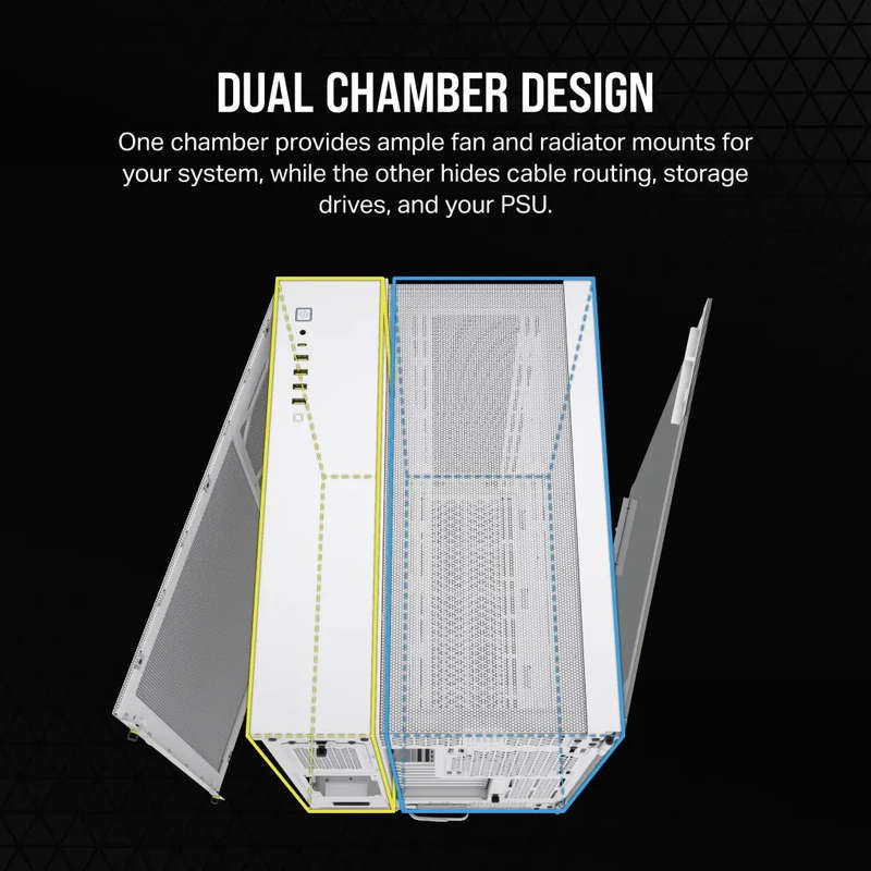 6500D Airflow White Tempered Glass Mid-Tower; 2x 3.5'' |  2x 2.5'' Drive Bays; Up to 360mm Radiat...