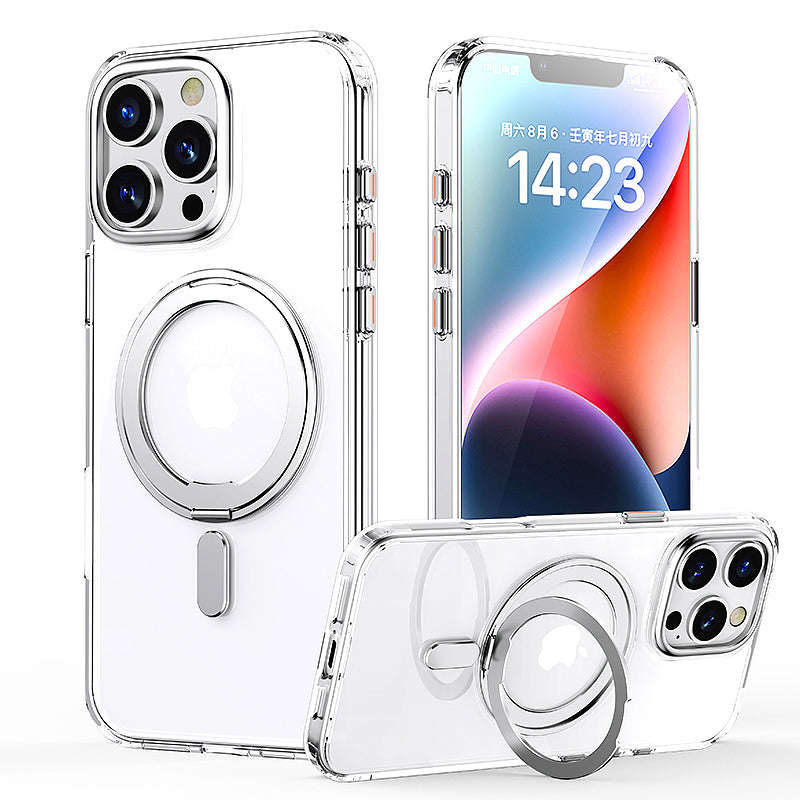 Magnetic Duty Shockproof Slim Case with 360° Spin Stand for iPhone 16 Pro Silver