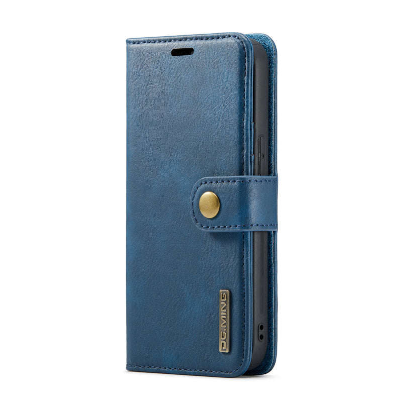 DG.MING Two-Folding Cowhide Texture Case for iPhone 15 Pro Max Blue