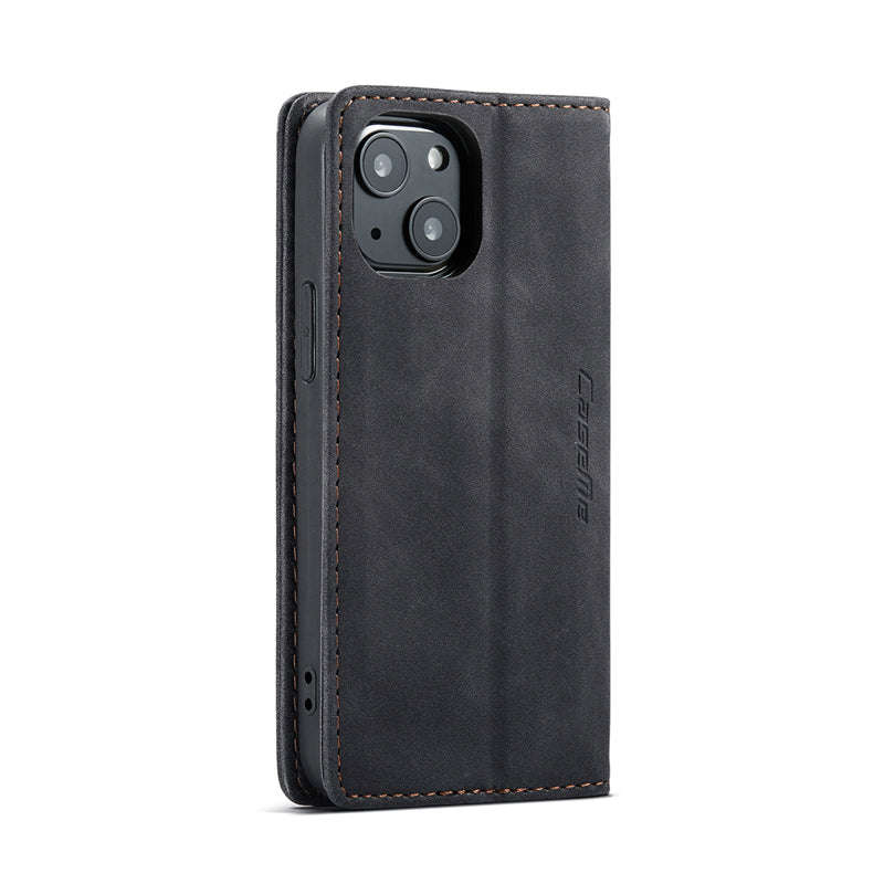 CaseMe-013 TPU Business Style Vintage Matte Horizontal Flap Leather Case for iPhone 13 Black