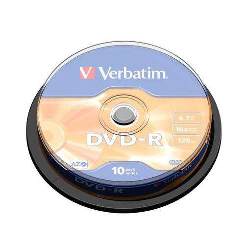 VERBATIM 4.7GB DVD-R (16X) MATT SILVER- SPINDLE (PACK OF 10)