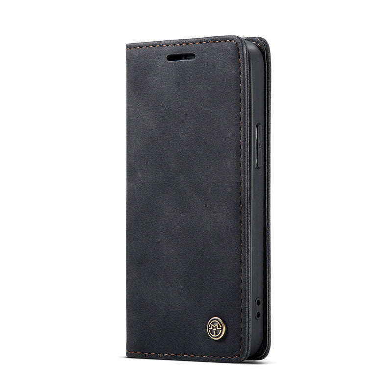 CaseMe-013 TPU Business Style Vintage Matte Horizontal Flap Leather Case for iPhone 13 Black