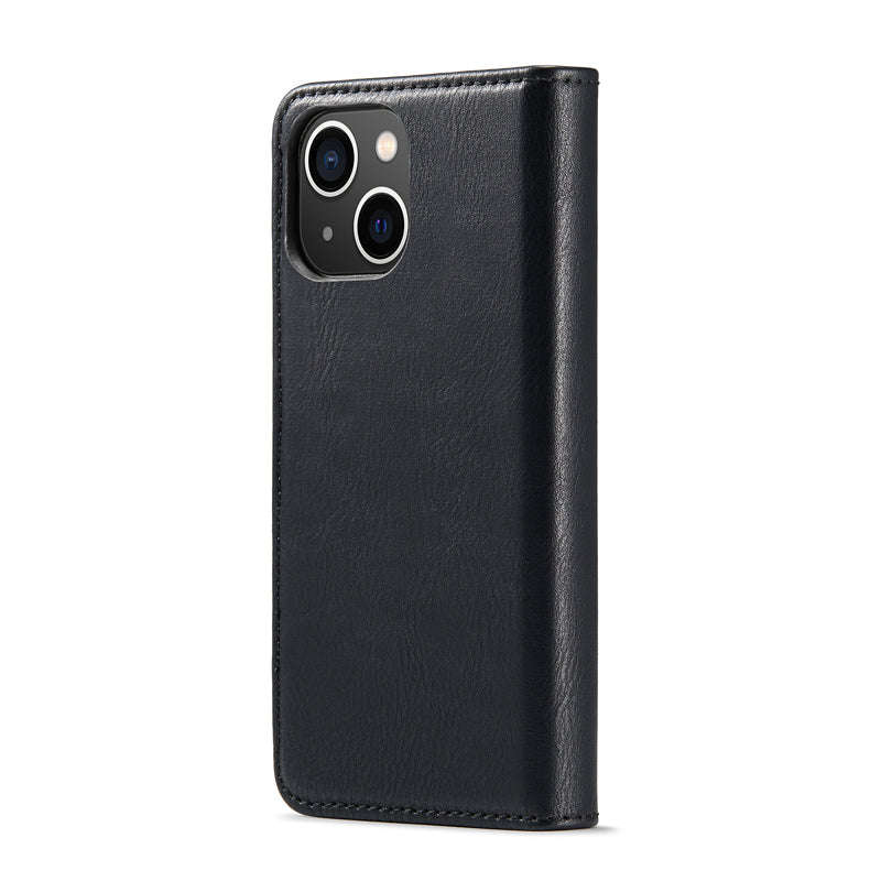 DG.MING Two-Folding Cowhide Texture Case for iPhone 15 Plus Black