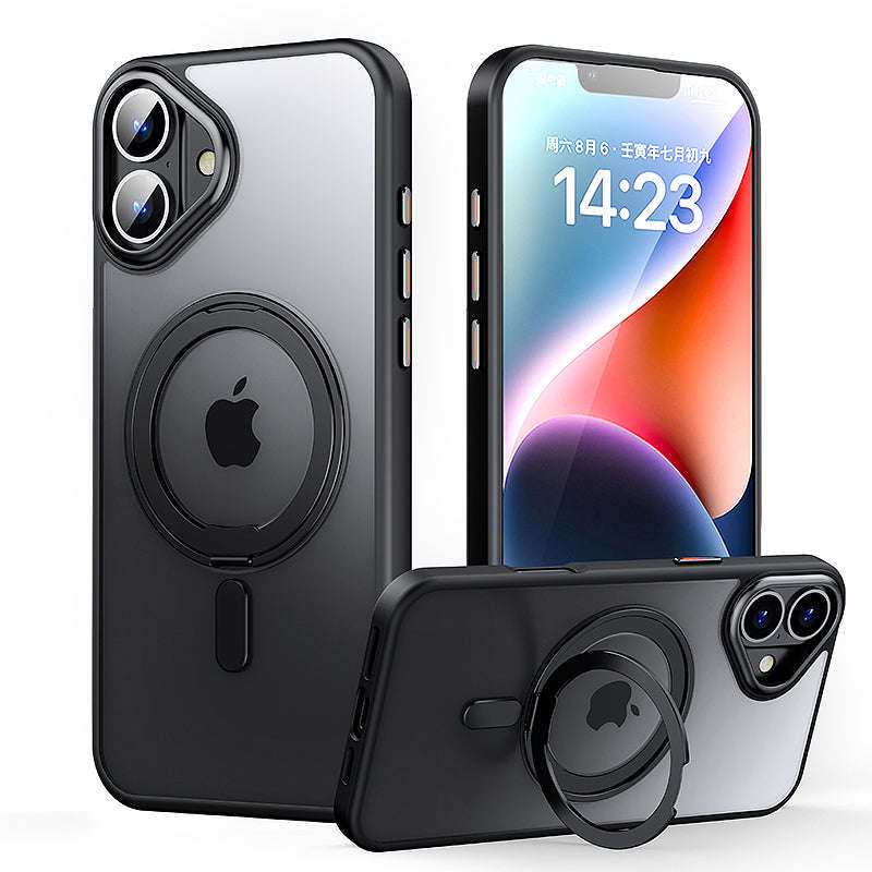 Magnetic Duty Shockproof Slim Case with 360° Spin Stand for iPhone 16 Black