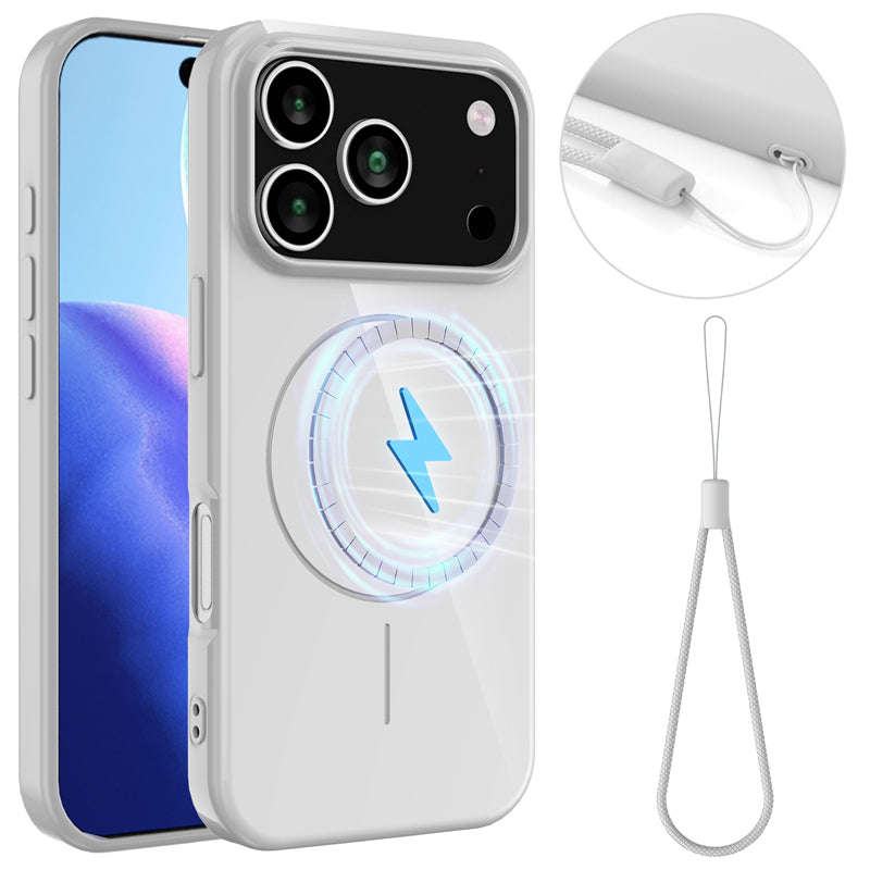 Slim Non-slip Shockproof Magnetic TPU Case with Lanyard for iPhone 17 Pro Silver