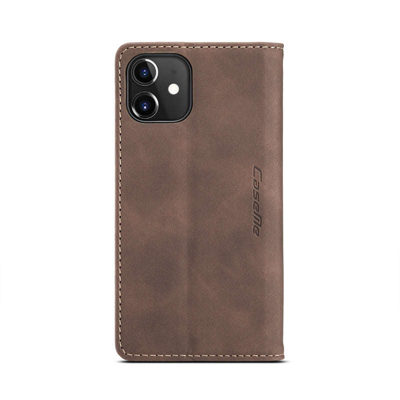 CaseMe-013 TPU Business Style Vintage Matte Horizontal Flap Leather Case for iPhone 12 Mini Brown