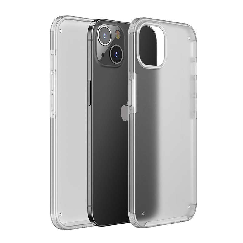 Shockproof Bumper Hard Armor PC Matte Translucent Case for iPhone 15 White