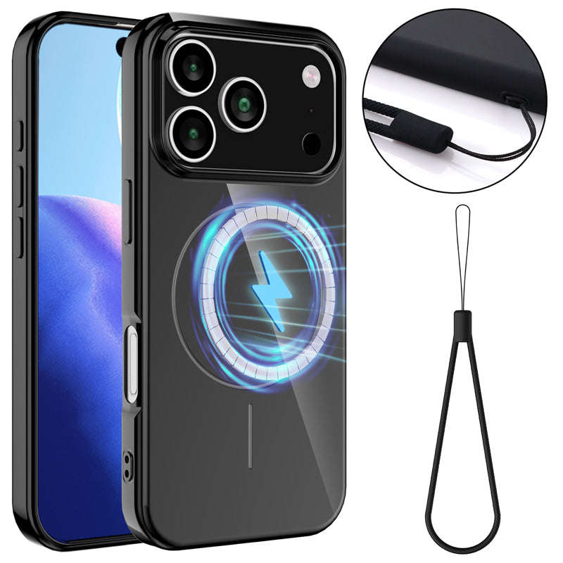 Slim Non-slip Shockproof Magnetic TPU Case with Lanyard for iPhone 17 Pro Black