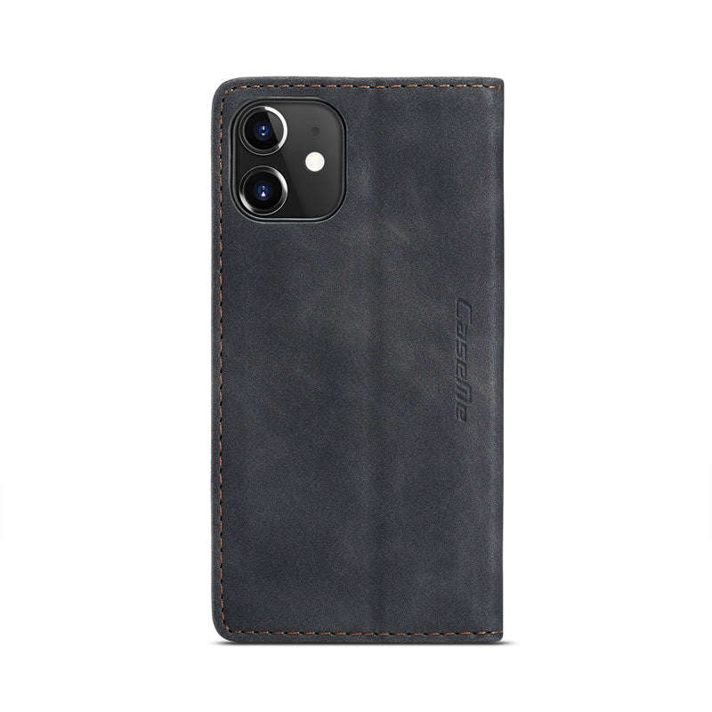 CaseMe-013 TPU Business Style Vintage Matte Horizontal Flap Leather Case for iPhone 12 Mini Black