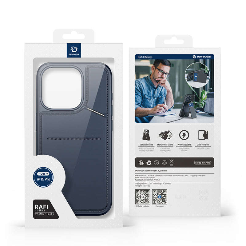 DUX DUCIS Rafi II Series Magnetic Leather TPU+PC Case for iPhone 15 Pro Blue