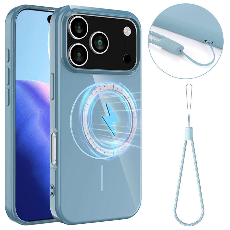 Slim Non-slip Shockproof Magnetic TPU Case with Lanyard for iPhone 17 Pro Blue