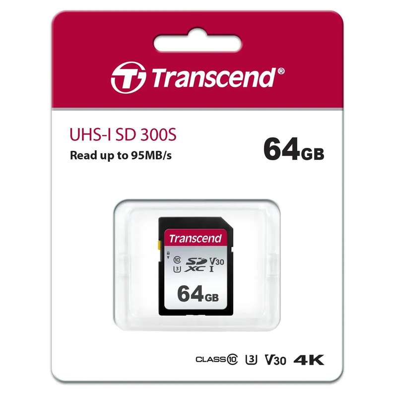TRANSCEND 300S 64GB UHS-I CLASS 10 U1 V10 SDXC CARD -3D NAND