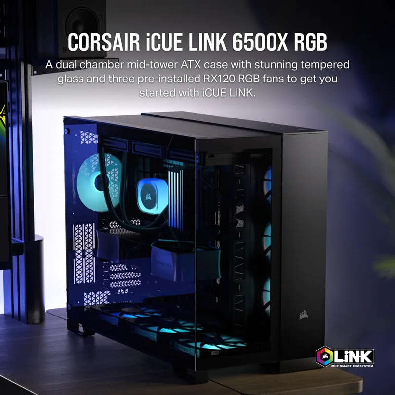 6500X RGB Mid-Tower Black Dual Chamber PC Case; 2x 3.5'' |  2x 2.5'' Drive Bays; 360mm Radiator c...