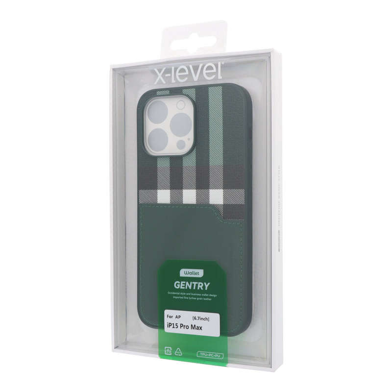 X-level Gentry Series Portable Card Bag Soft Edge Case for iPhone 15 Pro Max Green